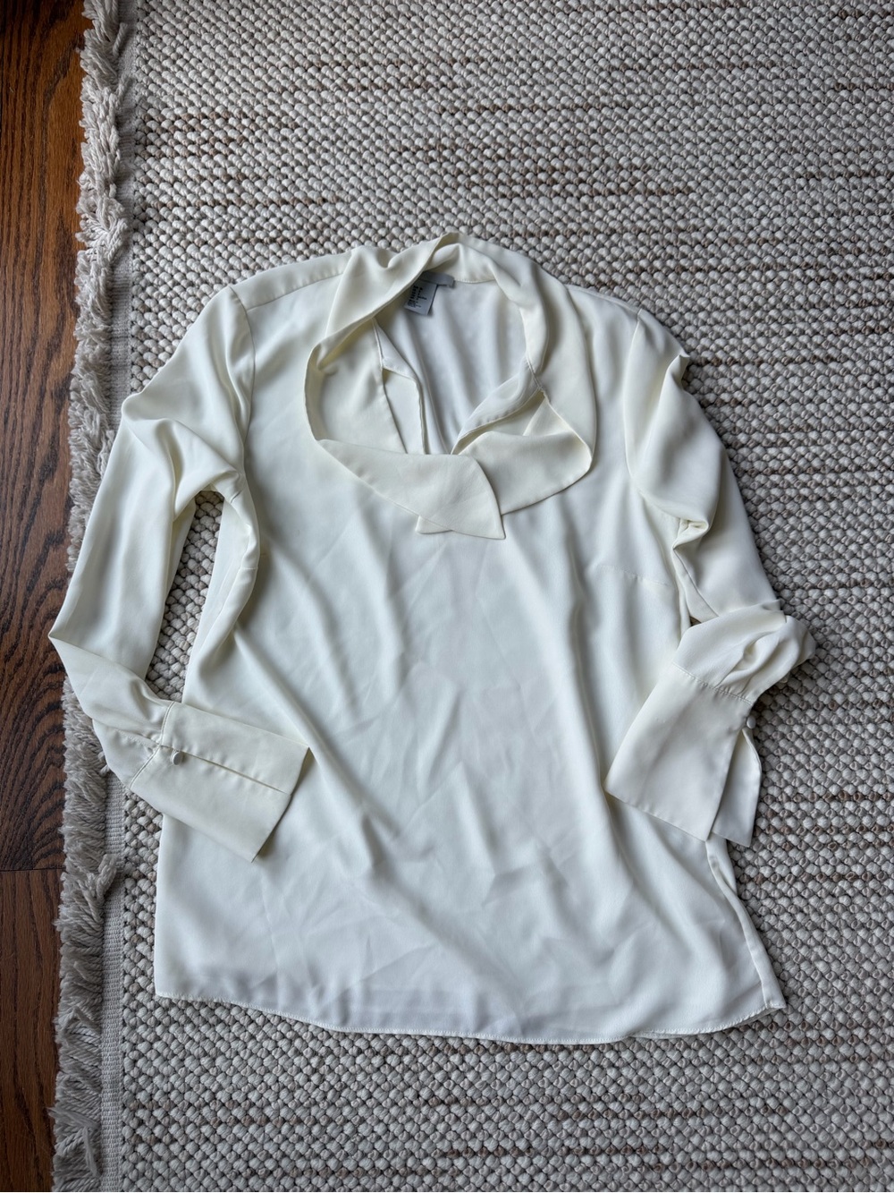 H&M Ivory Tie-Neck Long Sleeve Blouse